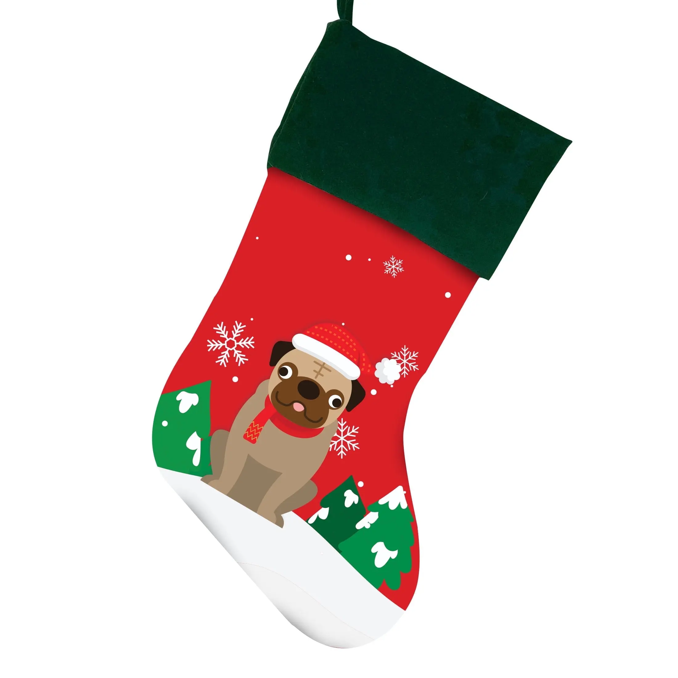 Pug Christmas Stocking For Dog, Measures 19", Red Pet Stocking