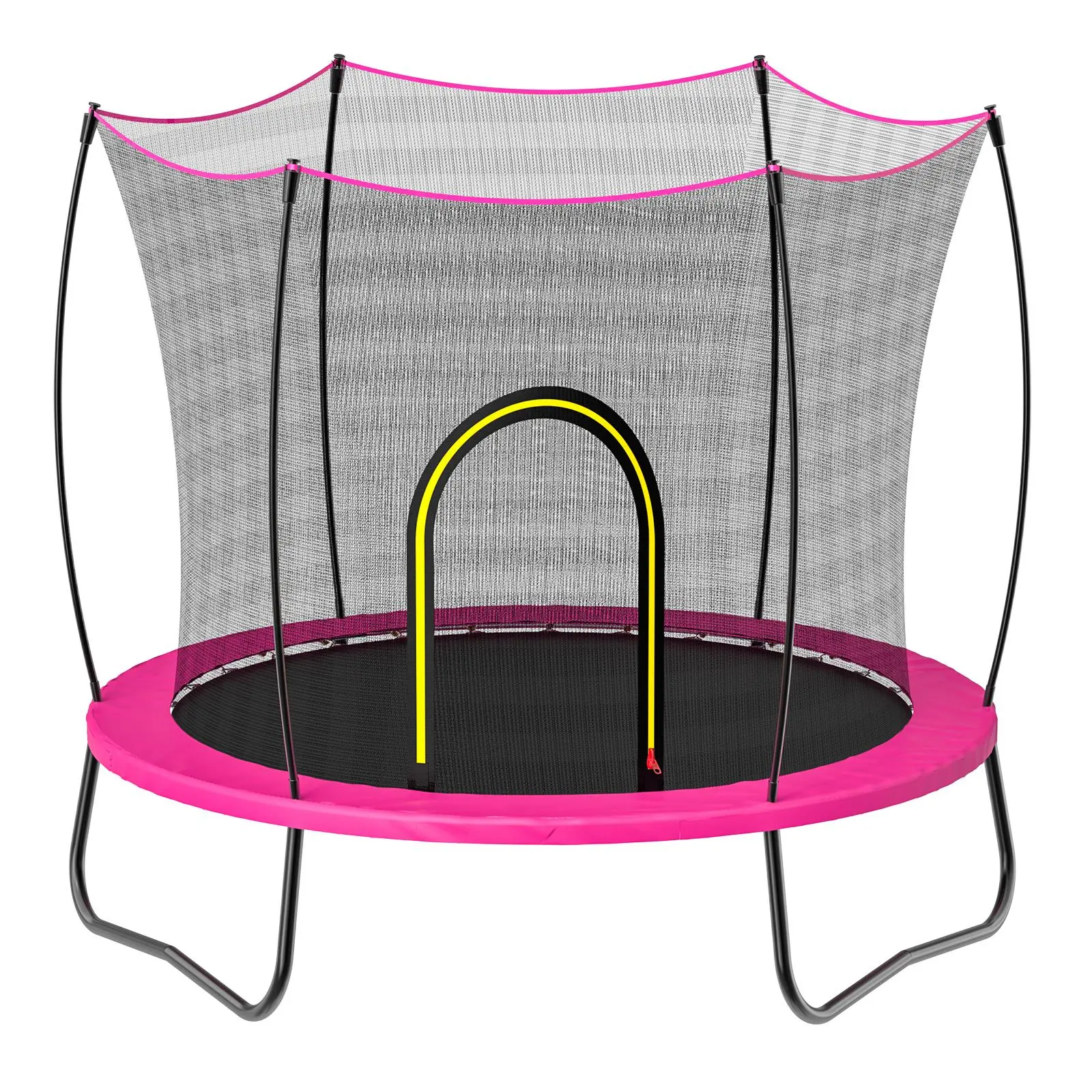 55in Kids Trampoline Set for Home & Outdoor Use, Pink Toddler Round Trampoline Kids Toys with Elastic Rope Design, Safety Enclosure Net, No-Gap Jump Mat, Anti-Rust Steel Frame, Easy Assembly campingessentials