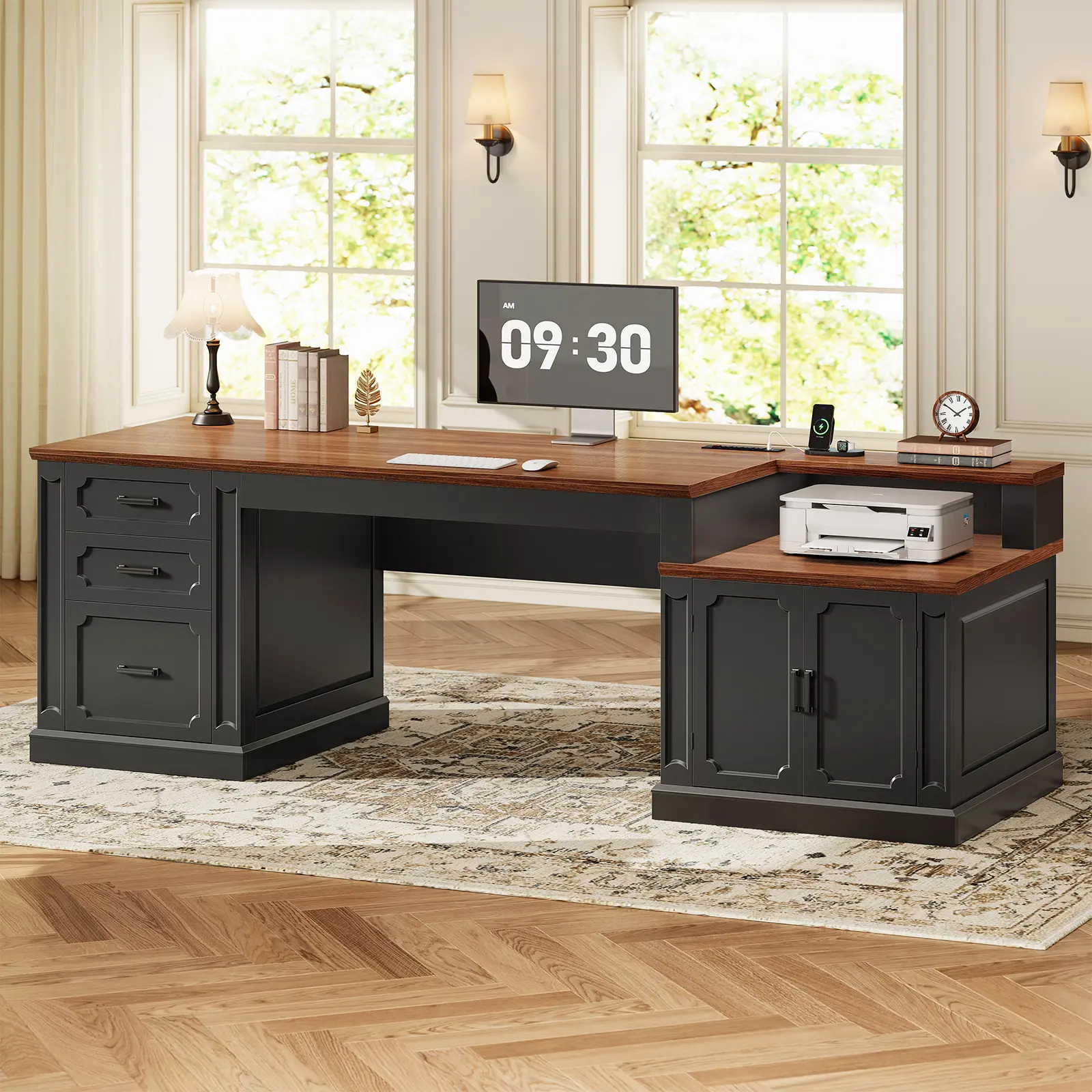 Sedeta 70.9-Inch Sturdy Computer Desk - Modern Farmhouse Home Office Desk, Executive Furniture with Distressed Wood Surface, Sliding Desktop Drawers, Storage Drawer Platform, Cabinet, Printer Stand, Power Outlet, Wood Workstation, Dual Monitor Setup, Desk Sedeta 70.9-Inch Sturdy Computer Desk - Modern Farmhouse Home Office Desk, Executive Furniture with Distressed Wood Surface, Sliding Desktop Drawers, Storage Drawer Platform, Cabinet, Printer Stand, Power Outlet, Wood Workstation, Dual Monitor Setup, Desk