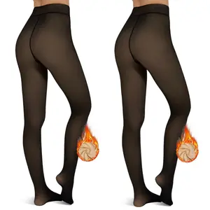2 Pieces Tournesol Fleece Lined Tights One-Lined Seams both front and back! Womenswear Size XS - 4XL Thermal Winter Basic Tights Leggings Thick Semi-Transparent Casual Underwear Pantyhose Closed Foot Available in Light Mid Deep Skin Tone 001