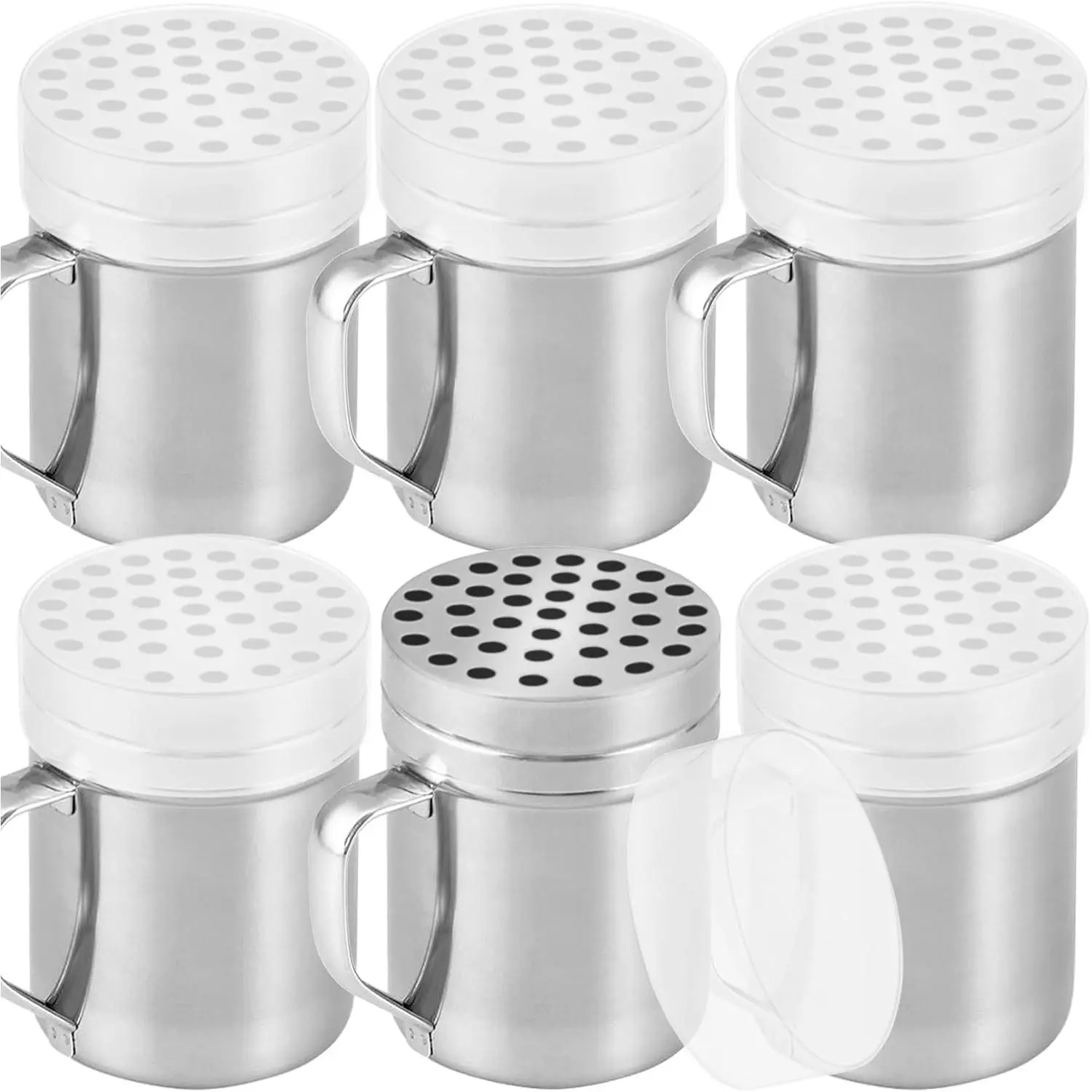 6oz Metal Parmesan Cheese Shakers with Large Holes - With Handle - Chili Flakes Dispensers - Pizza Shakers - Pack of 6 | Style: Coarse