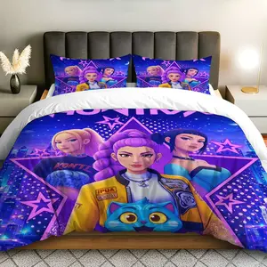 3PCS Duvet Cover Set, 1 Duvet+2 Pillowcases(Without filler), Starry Night City Pop Art  theme, Holiday bedding set, Cozy Urban Chic Suitable for decoration bedroom, guest room, dorm, lounge.