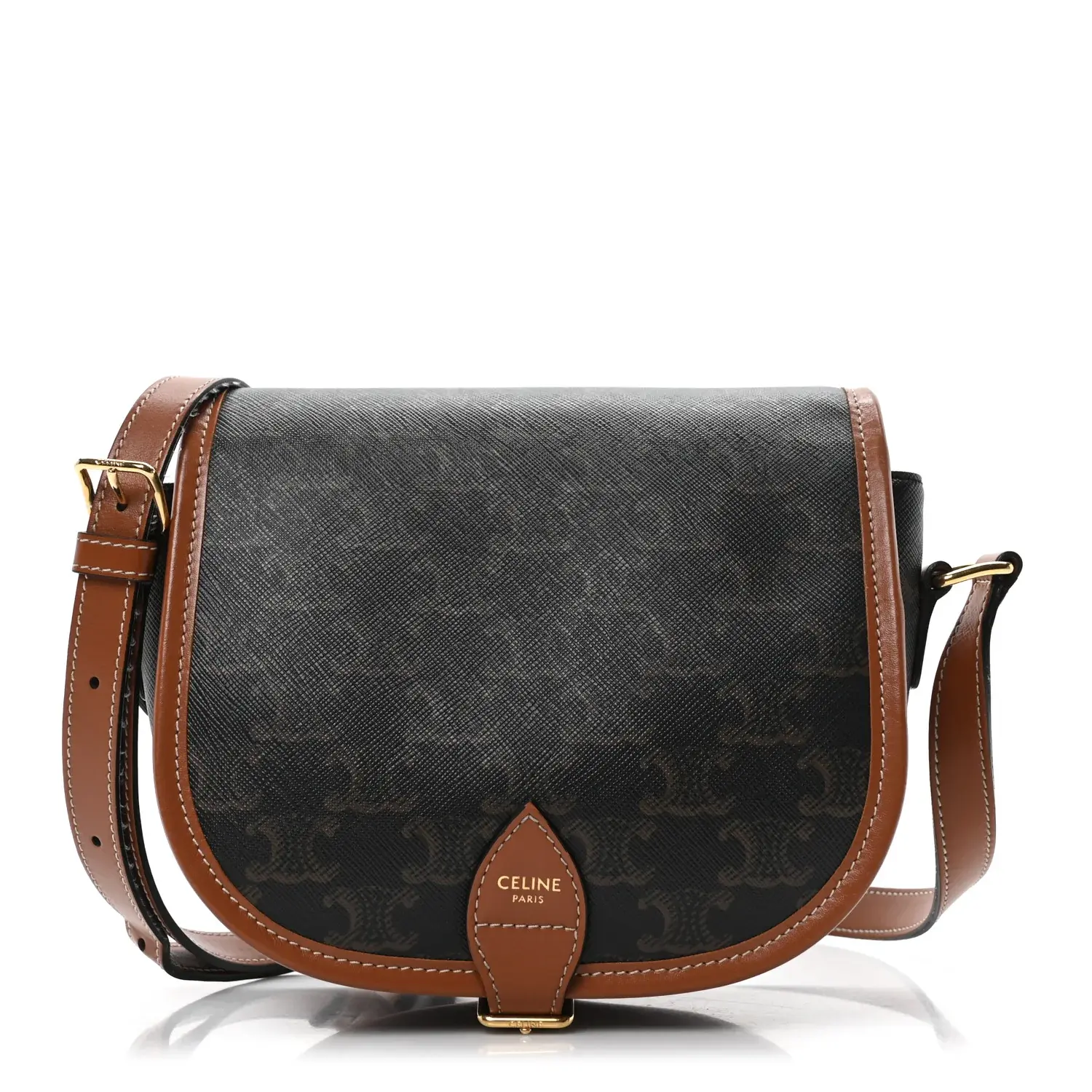 Pre-owned Celine Triomphe Canvas Shoulder Bags Medium Folco Bag Tan