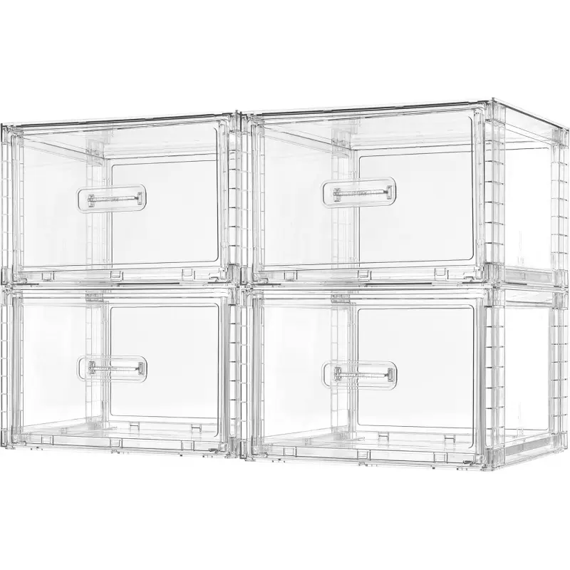4 Pack 18QT Clear Stackable Storage Drawers,Easily Assemble Closet Organizers,Plastic Storage Bins for Bathroom,Cabinet,Kitchen Pantry,Under Sink Organization(Medium