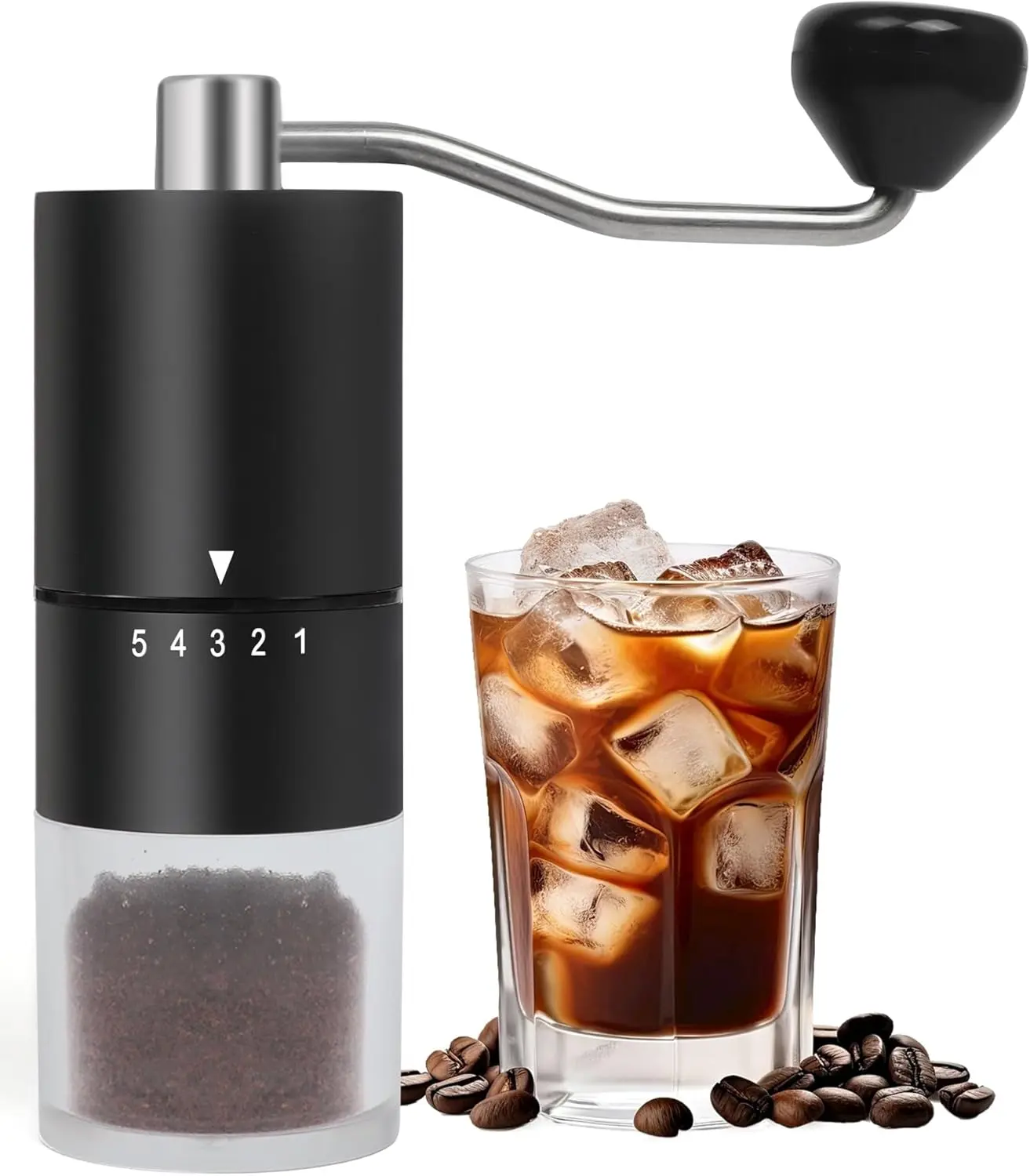 Manual Coffee Grinder with Ceramic Burr, 5 Adjustable Settings, Hand Crank, for Espresso, French Press, Home & Camping Travel Use (Black)