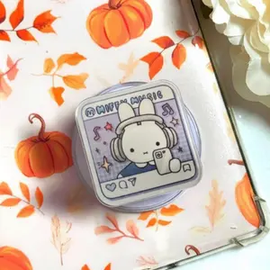 Cute White Bunny Music Playlist Phone Grip, MagSafe Magnetic Music Lover Griptok, Kawaii Rabbit Kindle Holder Gift