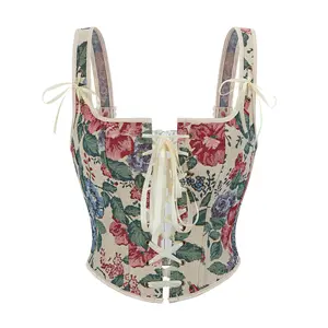 Corset for Women Bustier Tops Vest Lingerie with Shoulder Straps Vintage Renaissance Lace up Medieval Party Floral Lace up Plus Size Fashion Cosplay Costumes Fairy  Halloween Elegant Black Blue