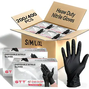GTT Heavy Duty Nitrile Gloves 6mil, 200/400Pcs Black Glove, Powder-Free, Latex-Free, Textured Grip, for Industrial, Food Applications, Latex and Powder Free Cleaning Rubber