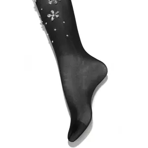 Forget Me Not Embellished Sheer Tights - Black