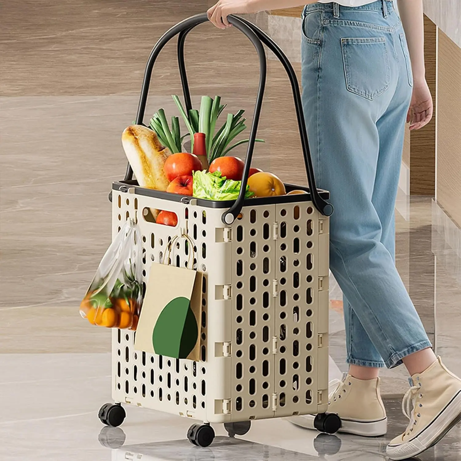 Foldable practical shopping cart with wheels - foldable shopping cart with wheels for pushing