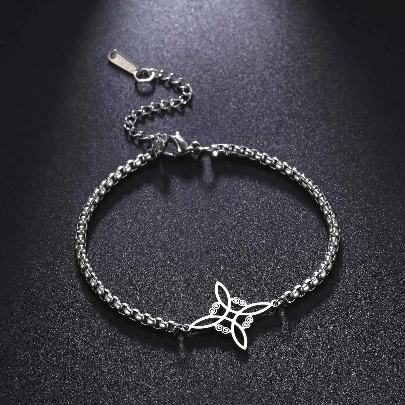 Witch knot S-shaped double hole pendant box chain stainless steel bracelet daily versatile guardian couple gift party jewelry