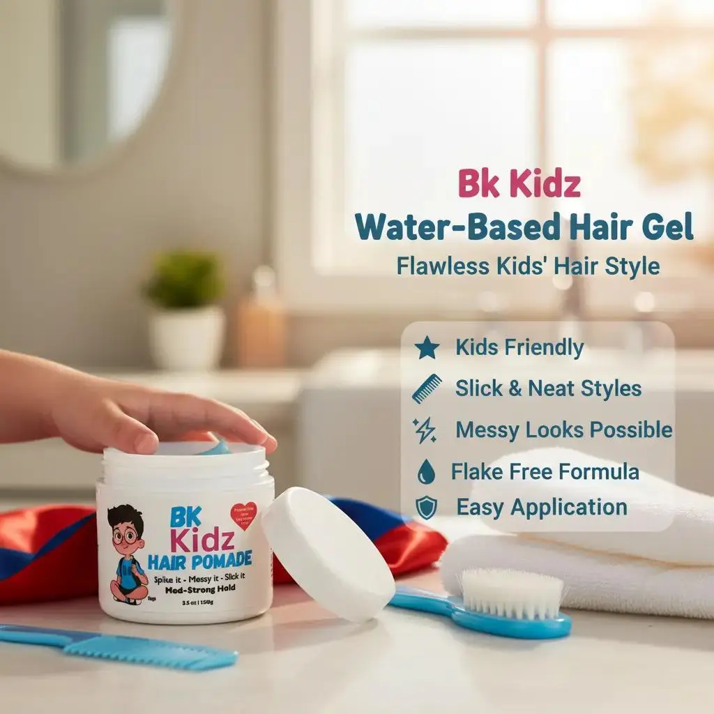 Bk Kidz Water-Based, Flake-Free Hair Gel – Kid-Friendly Pomade Perfect for slick, neat, or messy styles! Boys Hair Pomade Haircare Flawless Hair Products Hair Styling Products, Based Hair Products