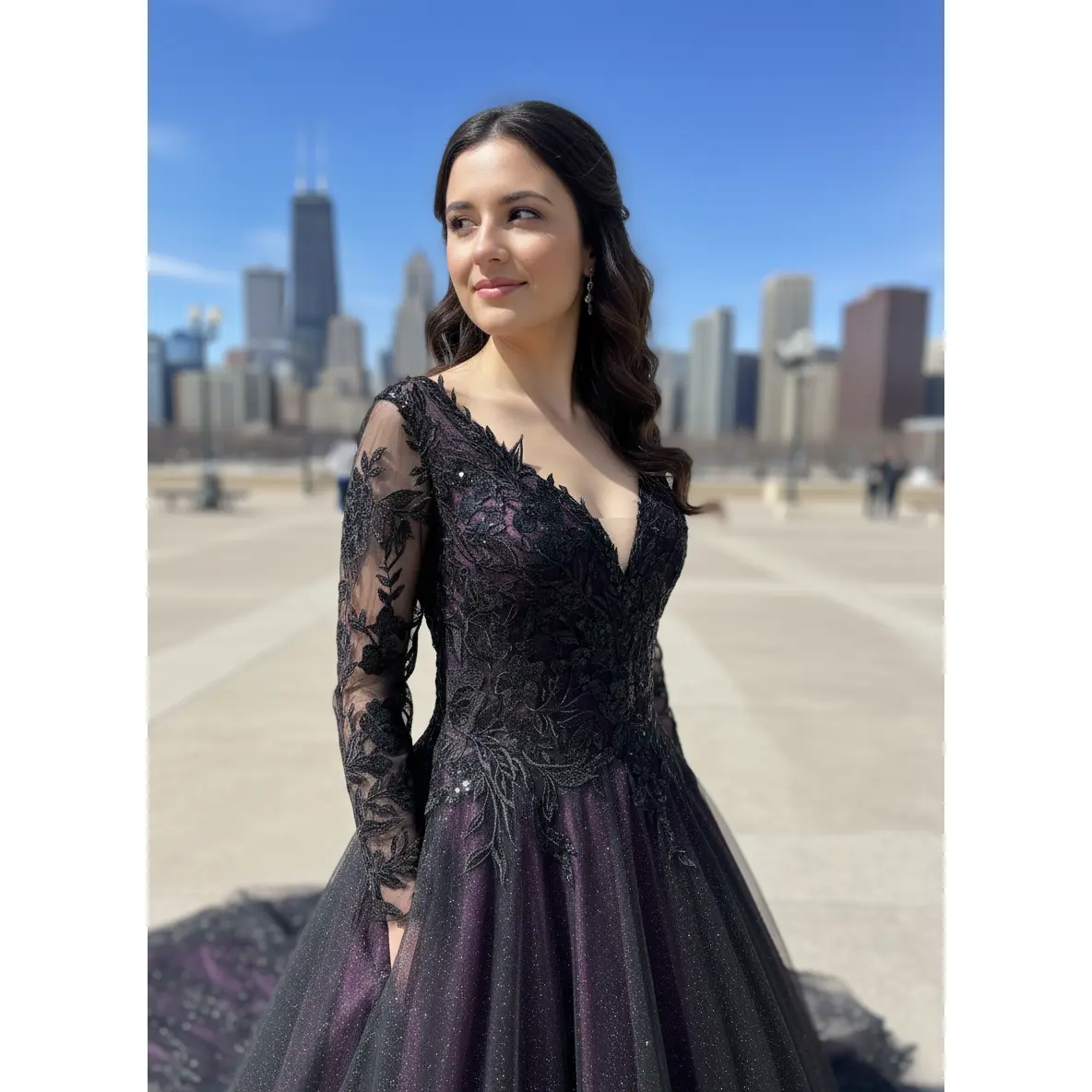 Sam Plum Wedding dress with pockets, Black and Purple Ballgown, Black Bridal Gown,, Sparkly Black Wedding dress