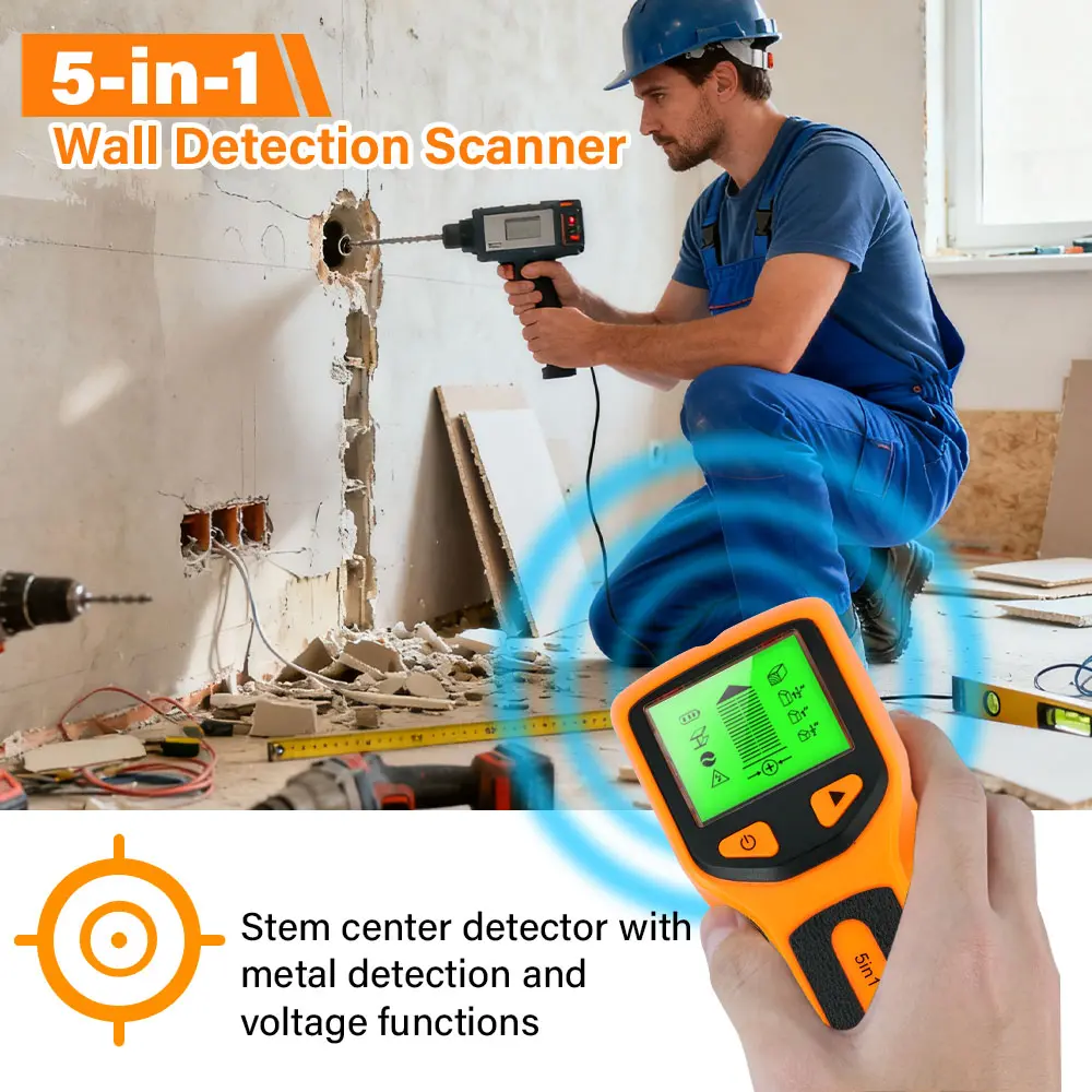 New 5-In-1 Wall Detector Handheld Tool Home Spiral Column Detector with Electric Ac Cable Detector, Cables, PVC Pipe Metal Detector Hardware (9v Battery Not Included)