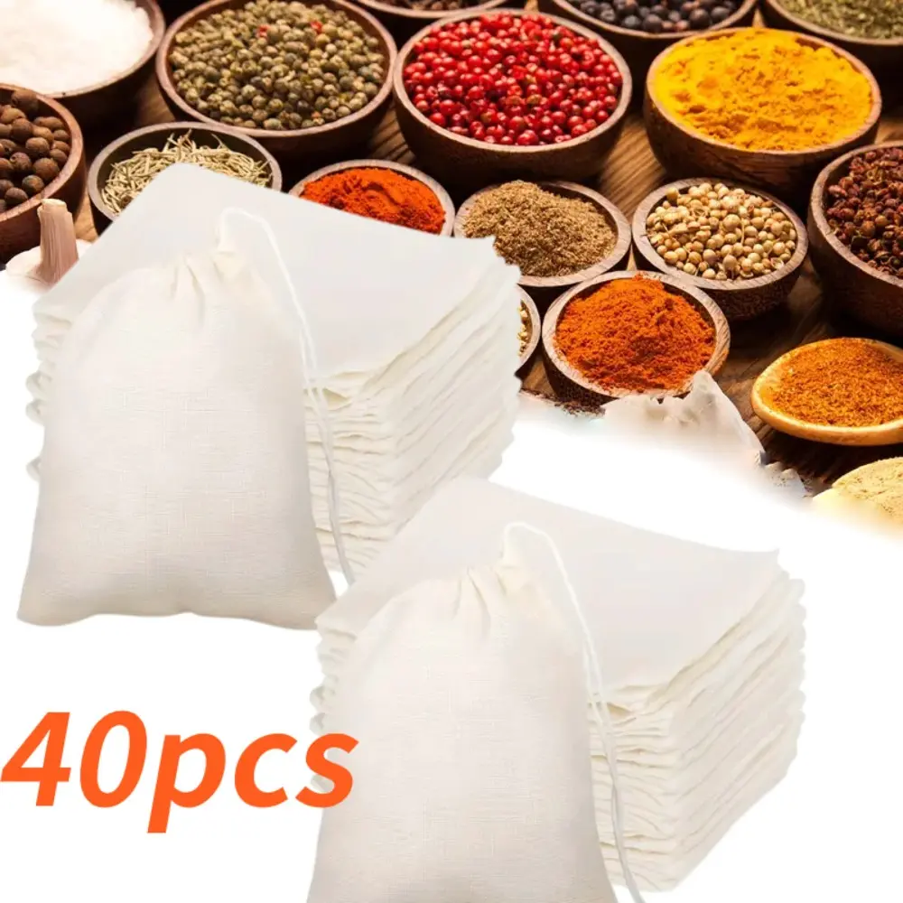 40pcs Reusable Fabric Spice Bags with Drawstring Closure Large 5.91x3.94inch Herb Tea Sachets for Cooking Soups Stews Curries Durable Cloth Pouches for Loose Spices Herbs Dried Fruits Nuts Storage Spices Infuser Coffee Filter