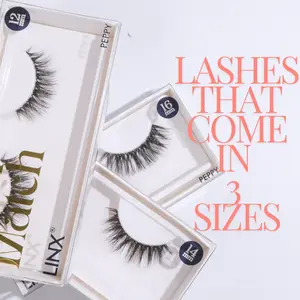 LINX Peppy LASH MATCH False Eyelashes - 3 Sizes, Doll Eye C Curl, Natural PBT Fibers, 0.07mm Thickness, Super Stretchy Clear Band, Makeup Cosmetic