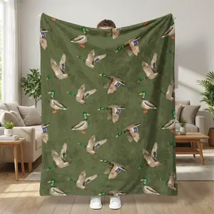 Vintage Mallard Duck Blanket Hunting Gifts Men Dad Wild Flying Bird Animal Print Flannel Fleece Throw Bed Sofa Couch Rustic Cabin Lodge Decor Wildlife Nature Lover Birthday Present