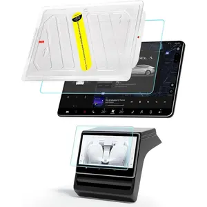 Screen Protector for Tesla Model Y Juniper 2025 2026 Model 3 Highland 2024 2025 with Alignment Kit Front Back Tempered Glass Touch Screen Protective 9H Hardness Anti Glare Fingerprint HD Clear Tempered Screen Film Protection