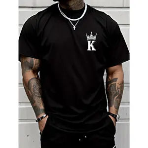 [Vintage KING Crown Print Tee] 1pc Vintage KING Crown Print T-Shirt - 100% Cotton Breathable Crew Neck Tee - Casual All-Season Short Sleeve Top
