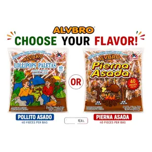 Alvbro Pollito Azado or Piernita asada Lollipops 40 Pieces Net Wt 1 lb 4.7 oz Mexican Candy Snack Sweet Peach Pineapple Flavor Spicy Chili Kick