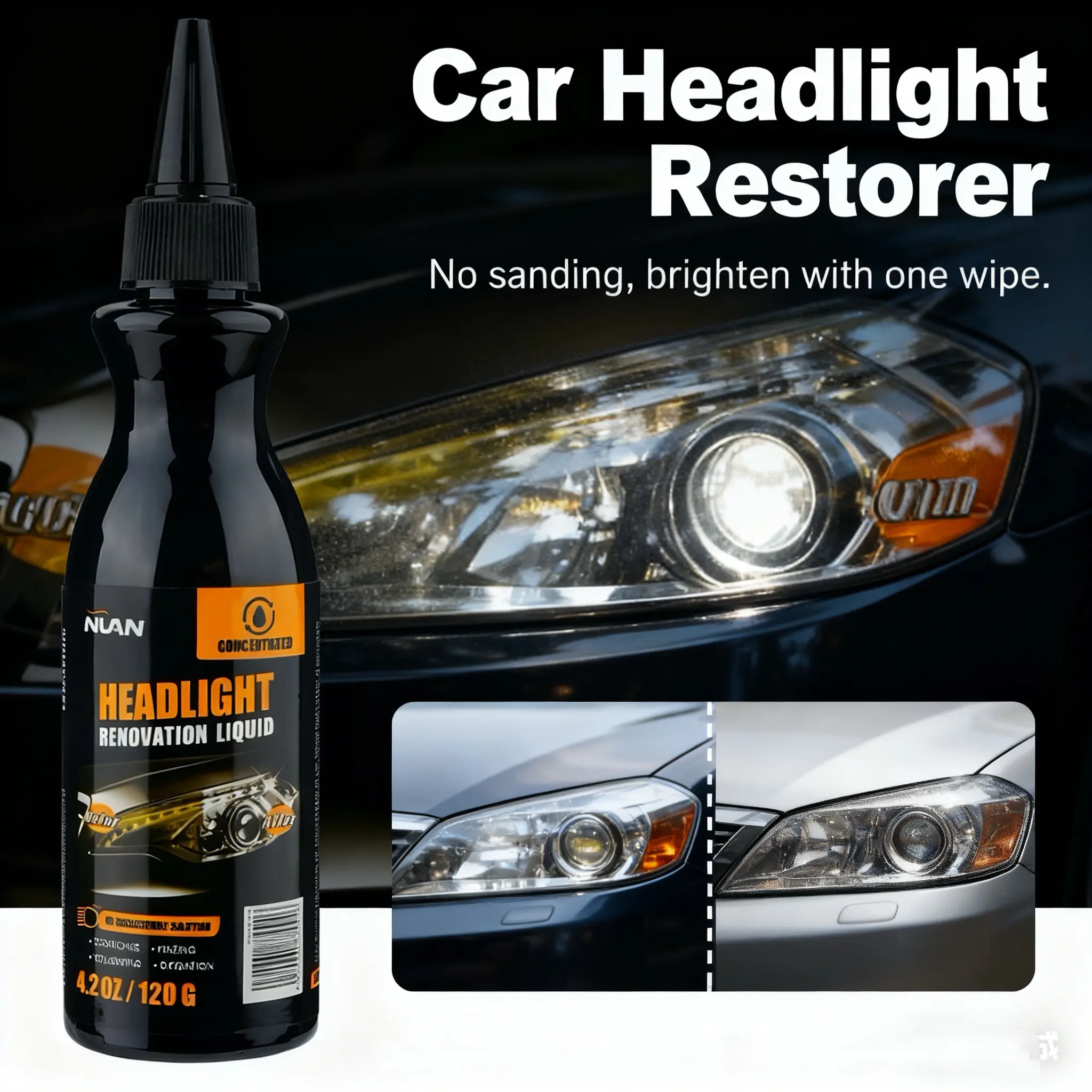 NUAN Vehicle Headlight Shine Wax – Eliminate Fog, Oxidation & Scratches, Regain Crystal Clear Finish