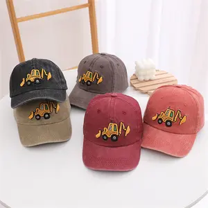 Toddler Excavator Baseball Hat, Embroidery Adjustable Kids Baseball Hat, Toddler Boy Girl Birthday Gift
