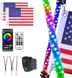 2FT Fat Whip Lights, LED Whip Lights with App & Remote Control, Spiral RGB Chasing Lighted Antenna Whips with Rocker Switch, Music Whip Light for SXS UTV ATV RZRCan-Am X3 Off-Road