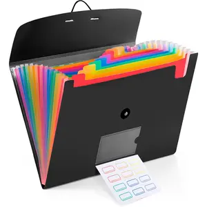 13 Pocket Expanding File Folder Accordian File Organizer, A4 Letter Size Paper Document Receipt Holder for School Office Supplies, Black