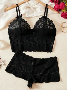Women's Plus Size Sexy Lingerie Underwear Set, Lace Bra and Panty, Solid Color Highlights, Comfortable Daily Wear, Elegant Design, Medium