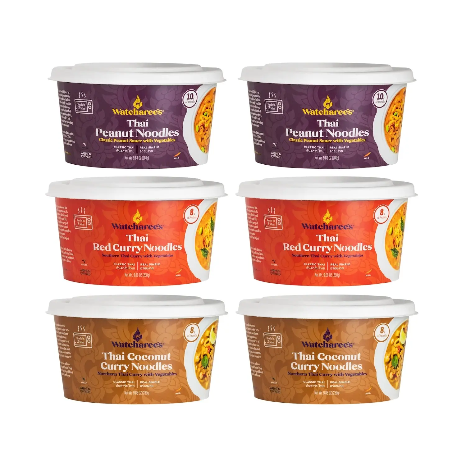 Flavorful Thai Noodles Variety Pack of 6 - Tangy, Savory & Sweet Spicy Flavors Instant Meal Kit – Delicious Food Treats Recipe Quick Heat & Serve – 9.88 oz Each