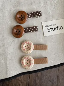 4PCS Vintage Button Hair Clips Set | Cottagecore Floral & Polka Dot Snap Barrettes | Cute Korean Hair Accessories for Women