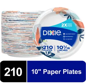 Paper Plates, 10 inch, 210 Count, 2X Stronger*, Multicolor, Disposable Plates