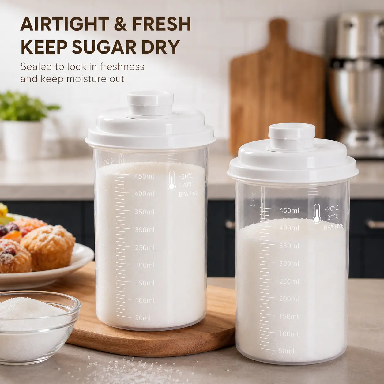 1 Count Transparent Sealed Storage Bottle, with Clear Measurement Scale, Flip Lid, for Kitchen Pantry Dry Food Sugar Granule Storage