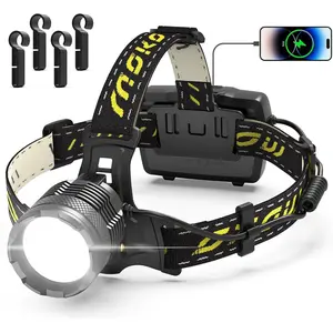 Moko 150000 lumen rechargeable headlamp-60H long battery life detachable, 8 modes super bright 50W bulb IP68 waterproof 90 ° adjustable sensor headlight for outdoor camping fishing running hunting Tactical Flashlight