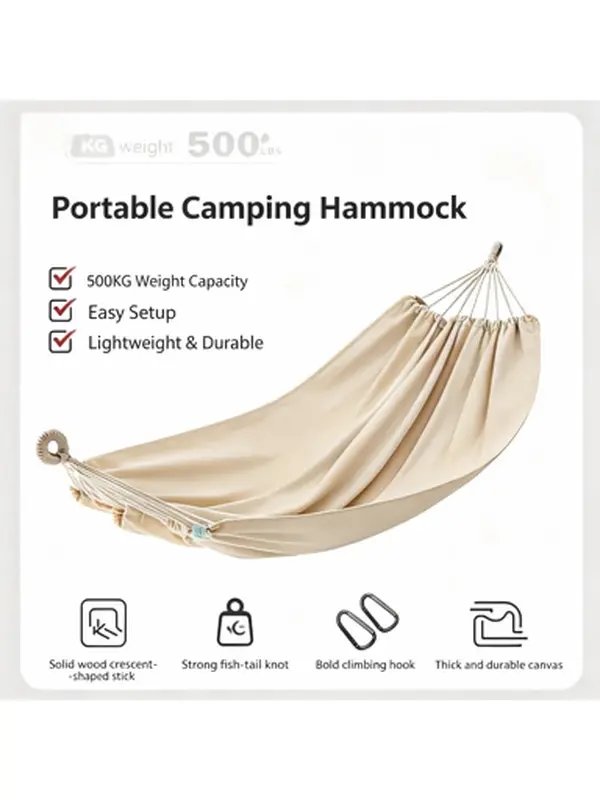 Urban Wave Portable Single Hammock for Camping, Backyard | 500 LBS Heavy-Duty Canvas, Easy Setup, Anti-Tip Safe Swing Bed, Outdoor Relaxation Solution