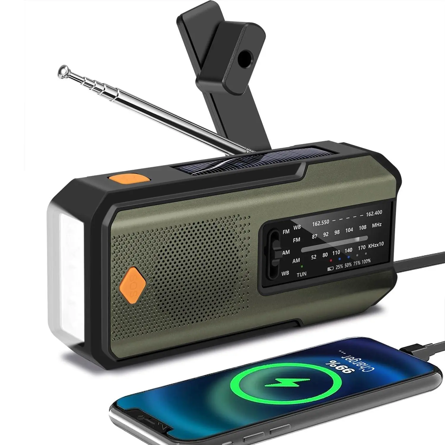 Emergency Hand Crank Radio, Portable Survival Radio, Handheld Radio, AM/FM/NOAA Portable Weather Radio with Phone Charger, Solar Powered USB Charged Radio for Indoor Outdoor Camping, SOS Alarm