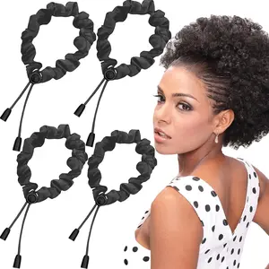 4 count Black Adjust Satin Hair Scrunchies for Women Girls, Adjustable Hair Ties Soft Than Silk for 4c Girlie Thick Curly  Hair, Easy to Use Hair Accessories for Afro Puff Loc Ponytails