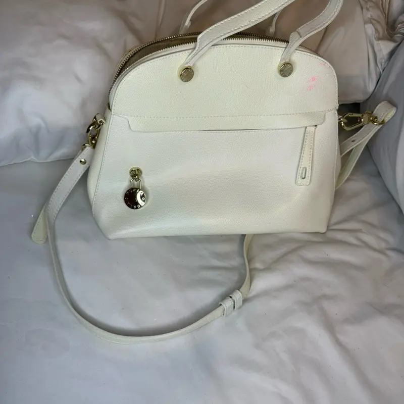 Furla White Purse with Gold Hardware and Adjustable Strap