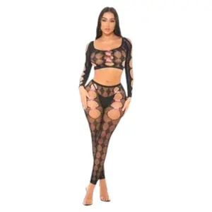 Tongue Twisted Crop Top and Leggings Bodystocking Black - Os l Nylon Spandex
