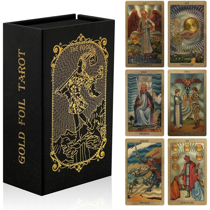 78 Tarot Cards with Guide Book,Rider Waite Tarot Deck,Gold Foil Tarot Cards Deck for Beginners Waterproof and Durable