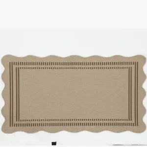 Tribesigns Scalloped Easy Jute 2x6 Hallway Runner Rug Non Slip, Tan/Checkered Kitchen Runner Rugs Non Skid Washable, Geometric Indoor Outdoor Carpet for Laundry Porch Entryway