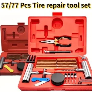 Heavy Duty Tire Plug Repair Kit - 57/77pcs Tire Patch Kit with Iron & PE Tools, Flexible Easy-to-Use Automotive Tool for Car, ATV