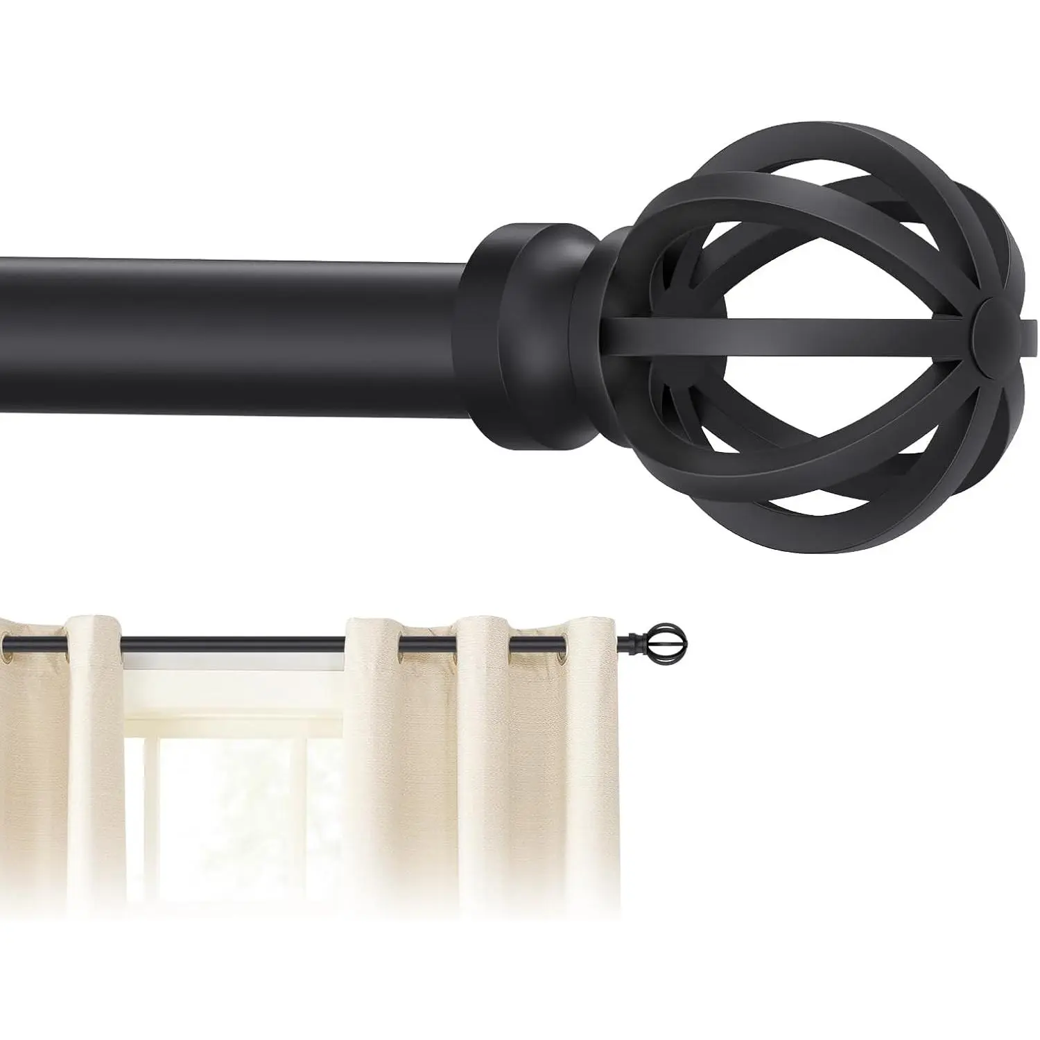 Black Curtain Rods for Windows 28 to 48 Inch, 5/8" Diameter Heavy Duty Metal Adjustable Small Drapery Rod With Bracket