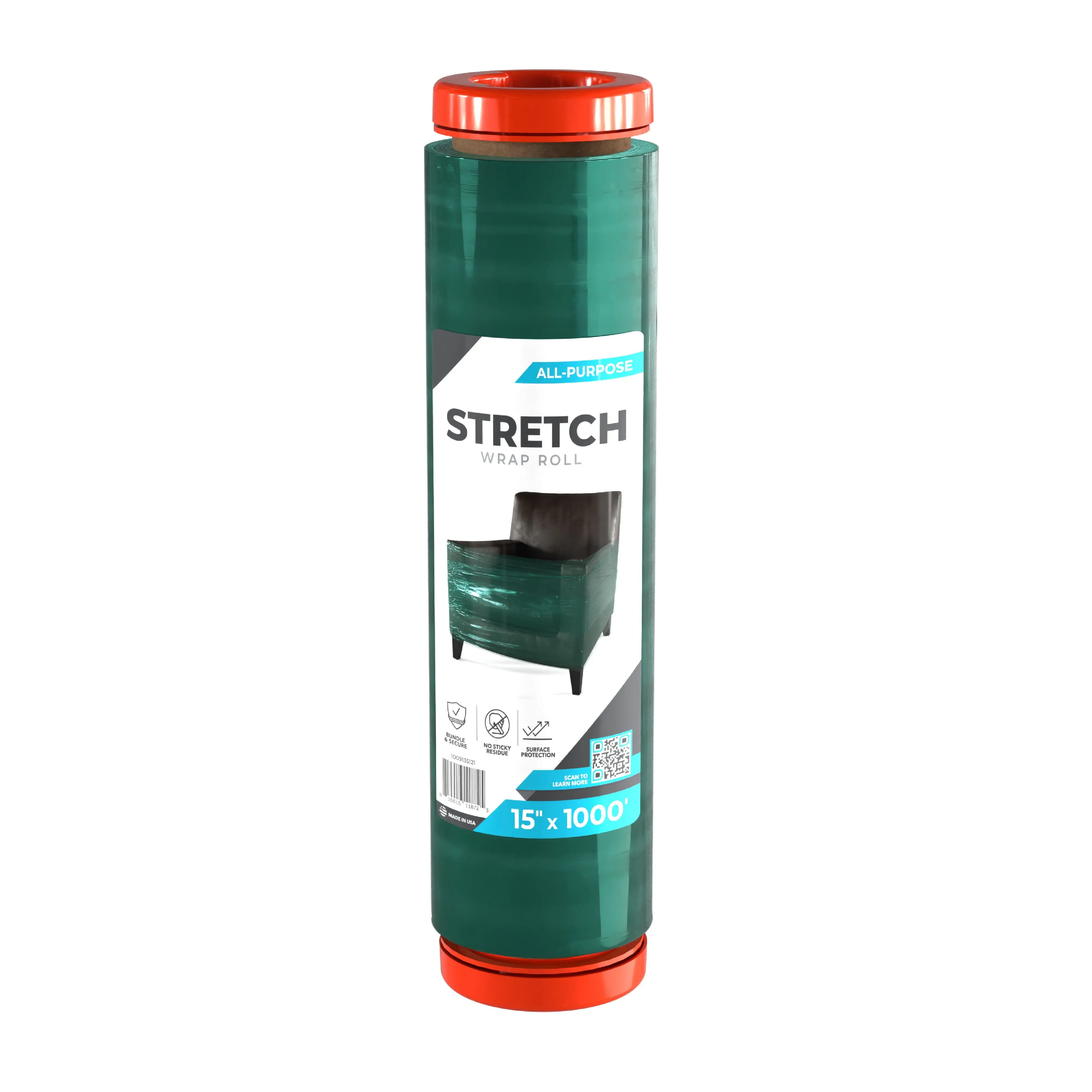 15 in. x 1000 ft. Stretch Wrap, Industrial Strength Stretch Wrap, Moving Wrapping Plastic Roll