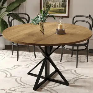GAOMON 47 in Round Dining Table for 4, Wooden Circle Dinner Table, Heavy Duty Metal Pedestal & 4 Parts of Tabletop, Round Pedestal Kitchen Tables for Dining Room, Kitchen, Living Room, Brown