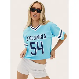 Columbia Cropped Football Jersey Tee Blue