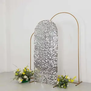 6ft Sparkly Silver Payette Sequin Fitted Wedding Arch Cover for Round-Top Chiara Backdrop Stand