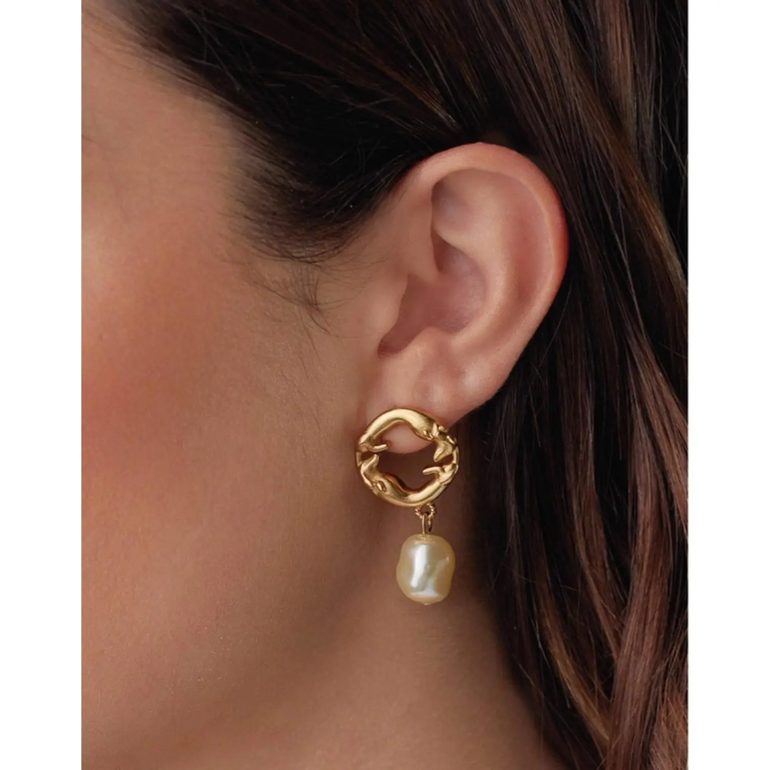24k Gold Plated Dachshund Hoop Earrings with Oversized Pearl Pendant for Dog Lovers and Statement Jewelry Fans