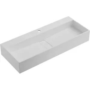 32 in. Wall-Mount or Countertop Bathroom Hidden Drain Sink with Single Faucet Holes in Matte White