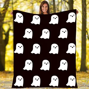 Cooling Blankets, Cute Halloween Throw Blanket with Ghost & Witch Print, Ultra Soft Fleece Blanket, Lightweight Cozy Blanket for Sofa, Bed, Office, Camping, Travel & All Season Fall Decor